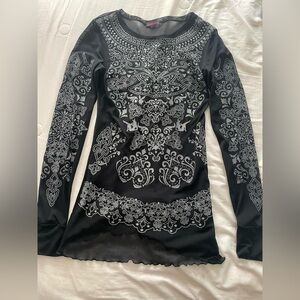 PLAYBOY Black and Gray Long Sleeve Top